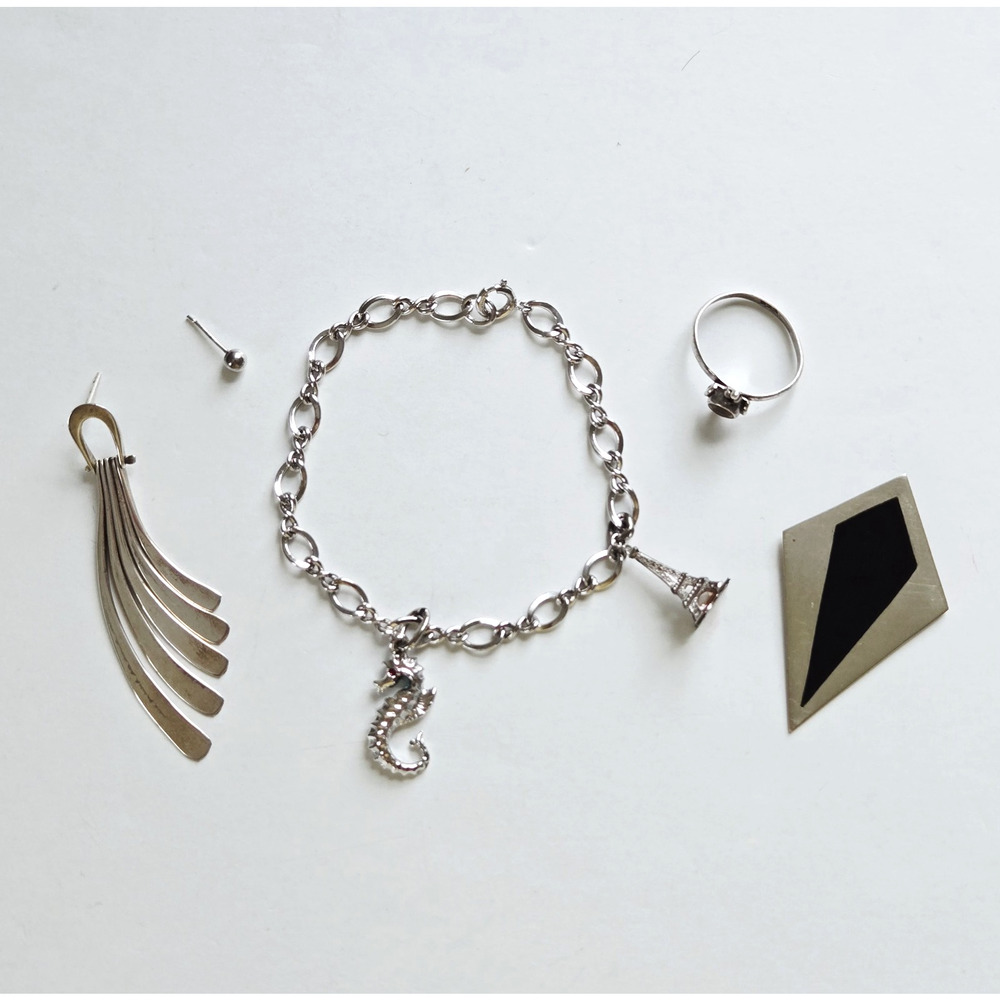 Vintage Sterling Silver Jewelry Lot Modernist Southwestern Classic Craft Or Wear